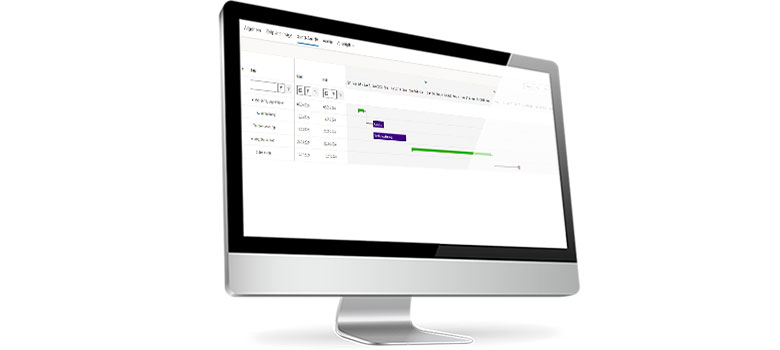 ORBIS ObjectManagement: GANTT Diagramm mit Übersicht über Leistungen & Phasen eines großen Bauprojekts Visuellen Zeitplan automatisch erstellen