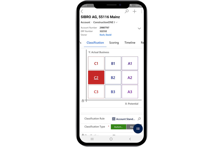 Screenshot aus der CRM Industrielösung für das Bauwesen auf Basis von Dynamics 365 von Microsoft: Mobile Darstellung Screenshot ORBIS ConstructionONE: maßgeschneidertes CRM für Bauwesen
