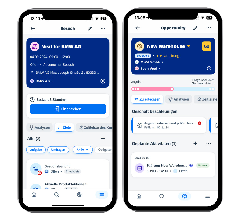 SAP Sales Cloud V2 Dashboard in der Mobile App